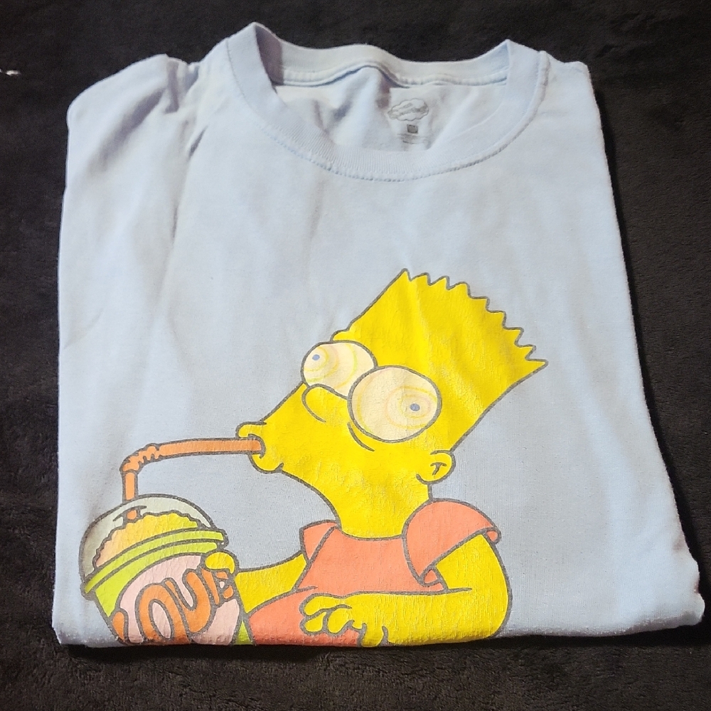 Blue and Yellow Short Sleeve Tee with Graphic Design